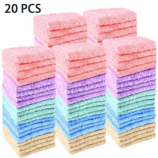 20pcs Soft Absorbent Solid Color Washcloths Gentle on Quick Drying Compact Square Towel for Home Bathroom 260420
