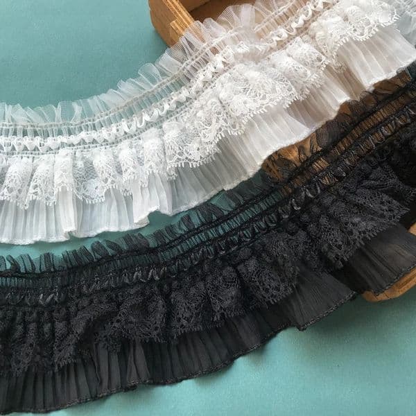 1Yard White Black Stretch Lace Layer Ribbon Elastic Ruffle Trim For Sewing Clothing DIY Crafts 260420