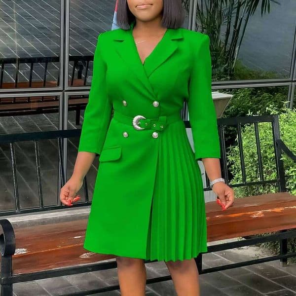Fashion Ladies Casual Long Sleeve Pleated Women Dresses For Office Work Formal Suit Dress