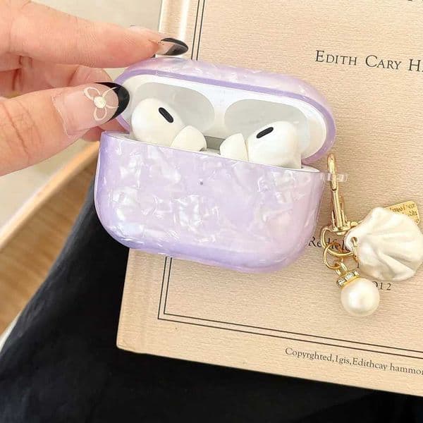 Luxury Purple Pearly Shell Pendant Sile Case For AirPods 1 2 3 4 pro 2 Wireless Bluetooth Earphone cessories J260423