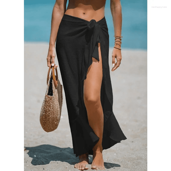 Women Solid Chiffon Bikini Cover Up Chic Sexy Ruffles High Waist Lace Beach Dress Vacation Sunscreen Swim Lady Cover-ups 2026