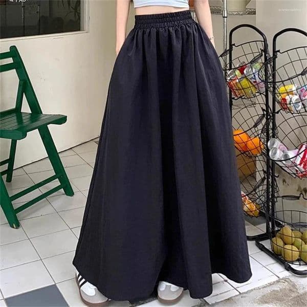 Skirts 2026 Women Retro Pockets A-Line Long Skirt Ladies Casual Loose Elastic High Waist Midi Spring Summer Female Umbrella