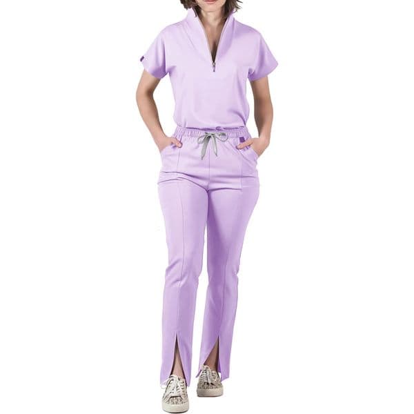 Womens Nurse Scrub Set VNeck Half Zipper Short Sleeve MultiColor Split Hem Pants MultiPocket Cozy Professional Workwear 260421
