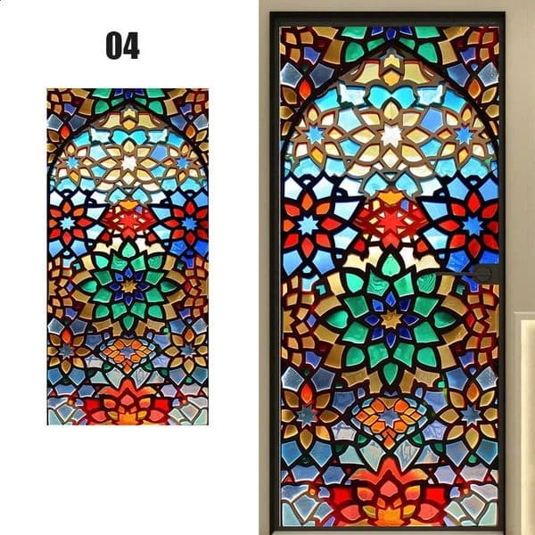 Tax Duty Free European style retro church stained glass film frosted privacy window film home decoration self-adhesive glass sticker