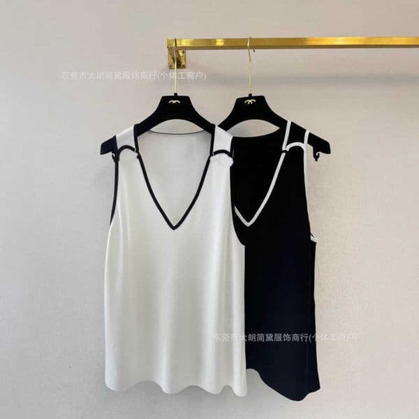women Basic Casual Dresses Designer early spring new style color-blocking simple V-neck sleeveless knitted vest XH5W