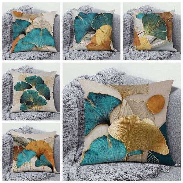 Green Gold Ginkgo Leaf Throw Cover Modern Minimalism Linen Cushion Covers Sofa Living Room Home Decor Square Pillow Cases 26L0424 Pillow Case