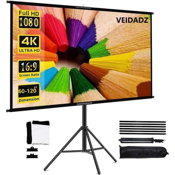 VEIDADZ Projector Stand Foldable White Wrinkle-Free 60-120 inch 16:9 Screen With Bag for Home Theater Indoor Outdoor 26L0424 2026World Cup Football Match