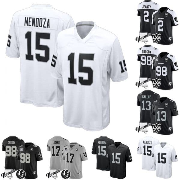 Las Vegas Raider Fernando Mendoza 2026 Draft Jersey Garoppolo Hoyer Crosby Abdullah Bolden Brown Jacobs McCormick Walter White Johnson Adams Carter Cole Sr. men