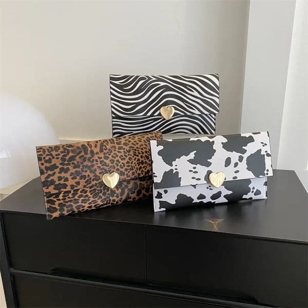Large Capacity Wallet For Women PU Purse Fashion Clutch Bag Coin Wallet Closure Cow Stripe Leopard Print Handbag 260423