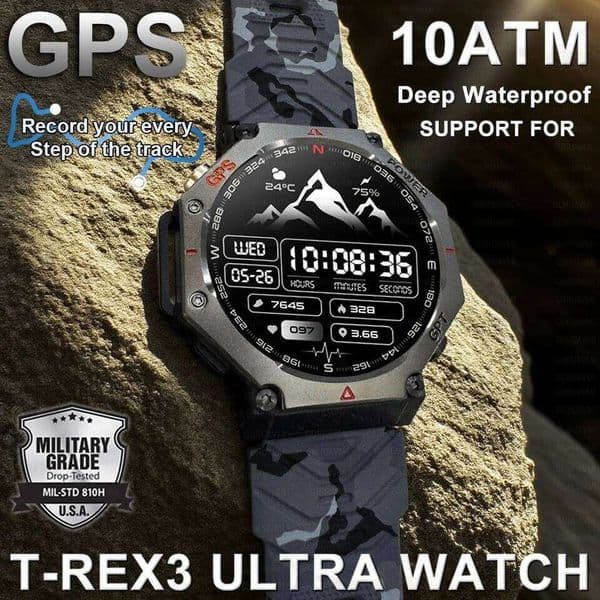 Watch T-Rex 3 Bulit-in GPS Compass Altimeter Barometric 10ATM IP69K Waterproof AMOLED Bluetooth Call Smart watch 26H0420