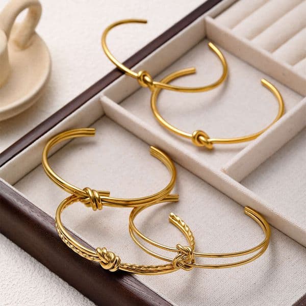 knotted C-shaped open design, simple double-layer bracelet, women's stainless steel bracelet
