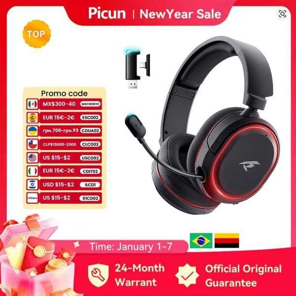 Picun G2 24G Wireless Gaming Headset Bluetooth Headphones 5ms Low Latency 71 Surround ENC Mic For PC Phone Switch J260423