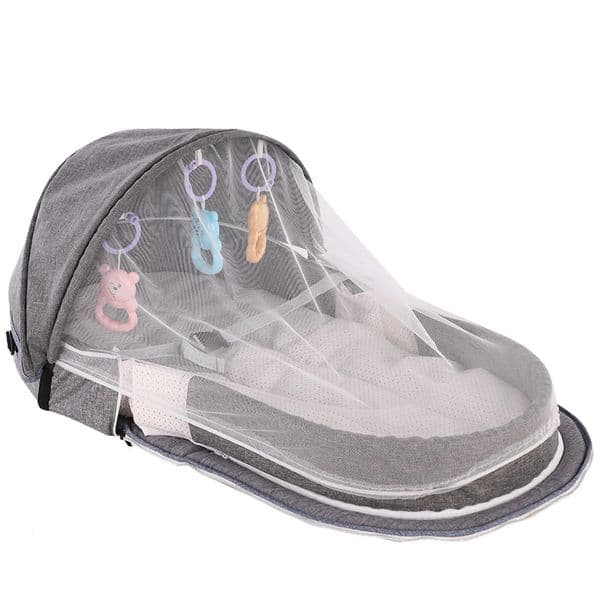 Baby Bed Folding Portable Crib with Net and Awning Nest for Camping Infant Bassinet 260424