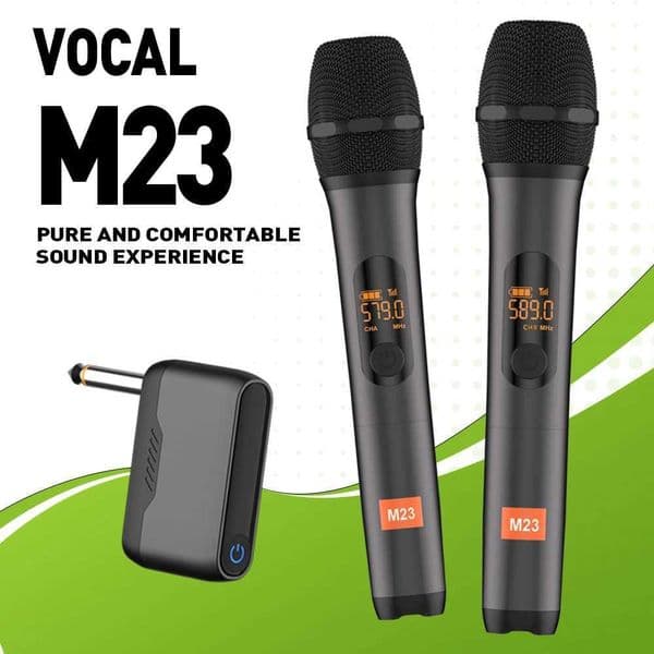 M23 UHF 2 Channel Wireless Microphone System with Rechargeable Receiver Cordless Handheld Mic for Karaoke Church Party DJ J260423
