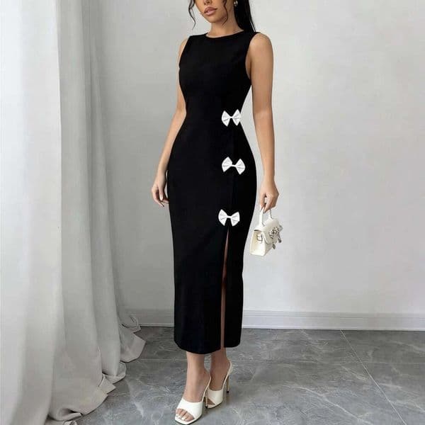 Hot selling autumn slim fit dress, elegant knitted camisole skirt, long women's clothing, new Chinese style sleeveless dress