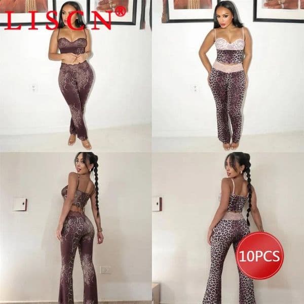 Women's Two Piece Pants 10 Wholesale Lots Tracksuits Summer Clothing Set Womens Outfits Sleeveless Spaghetti Strap Vest Leggings K16333