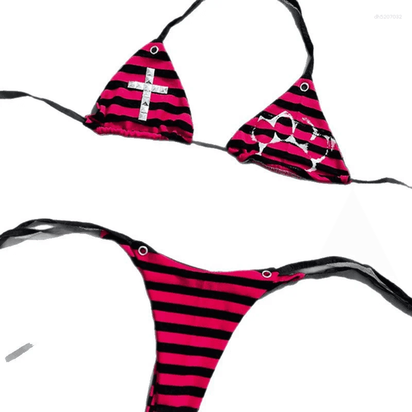 Women's Swimwear Strappy Triangle Cup Bikini Set Sexy Subculture Gothic Style Thong Swimsuit Beach Vacation