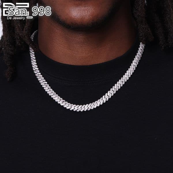 Hip Hop 925 Sterling Silver Moissanite Jewelry 8mm VVS Moissanite Cuban Link Chain Choker Necklaces for Men Women