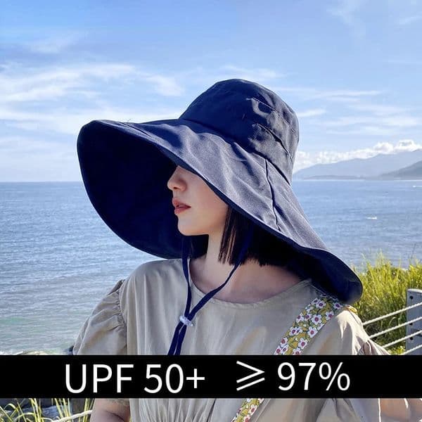Wide Brim UPF 50 Sun Hat Women Anti-UV Protection Hiking Fisherman Cap Fold Summer Solid Beach Hat Double sided Sun hat 260421