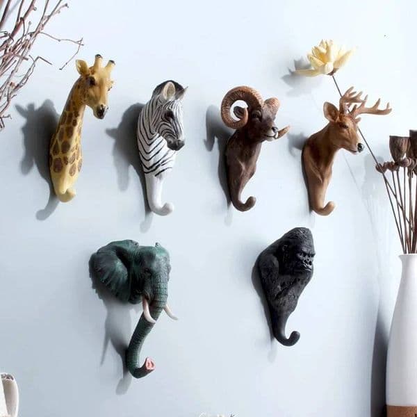 New Vintage Resin Coat Hook Home Wall Decoration Stereo Animal Rack ddmythur