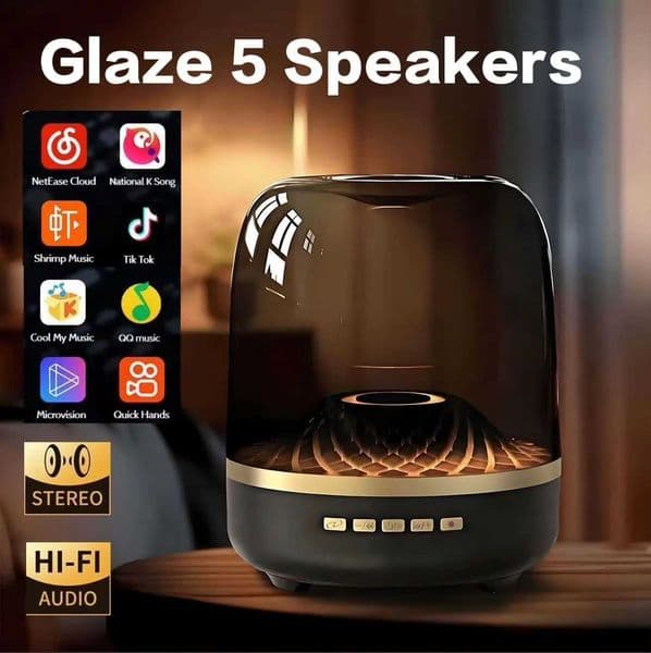 Glaze 5 Black Gold Luxury Bluetooth Speaker with 360 Surround Sound Breathing Light Portable Subwoofer for Home Office Party Q260424