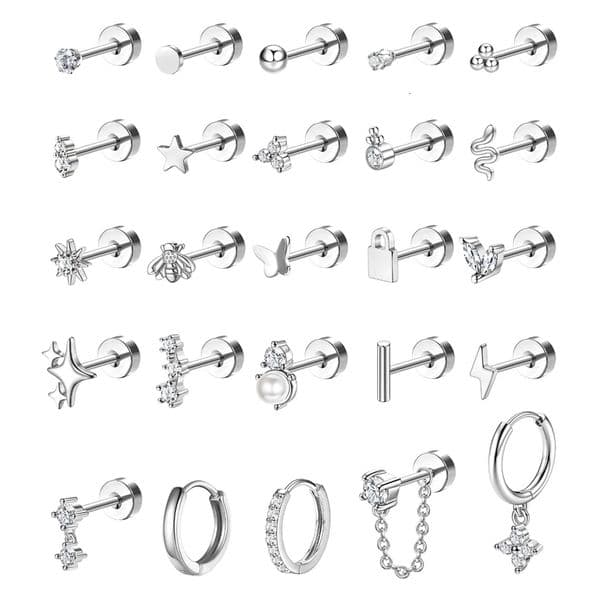Bobisty 1pc Earrings for Sensitive Ears Stainless Steel Women Dainty Flat Back Earring Stud Hoop Cartilage w260423