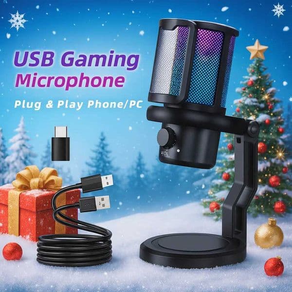 EXHQDR RGB USB Condenser Microphone PlugPlay for Gaming/Streaming Noise Reduction Personalized Streamer Christmas Gift J260423