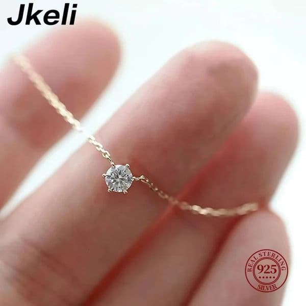 Jkeli 925 Sterling Silver 18k Gold Plated Necklace Single Sparkling Zircon Clavicle Chain for Women Wedding Jewelry collares 260424