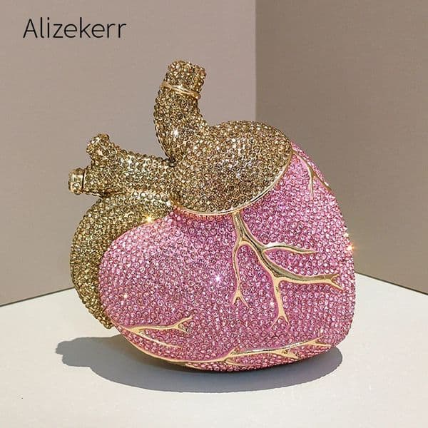 Alizekerr Heart Shaped Diamond Evening Bags Women 2026 Gorgeous Metallic Rhinestone Purses Ladies Unique Handbags Wedding Party 260423