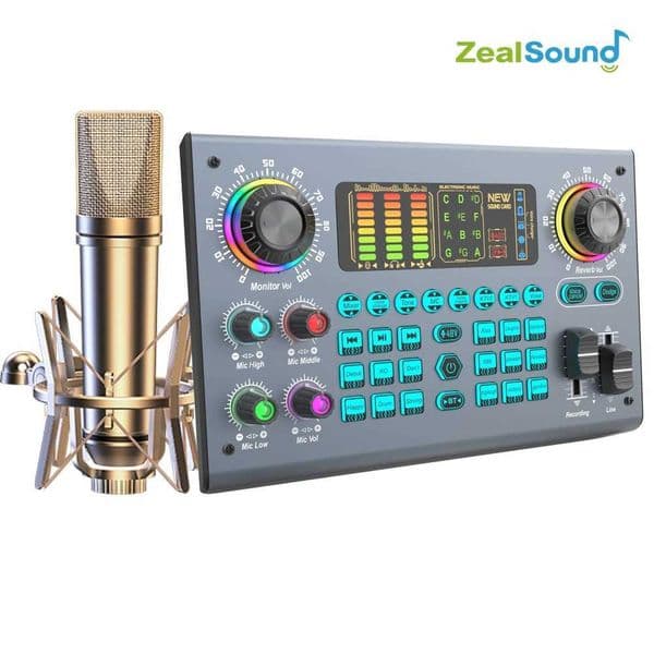 Zealsound Professional Podcast Live SoundCard Equipment Bundle with 48V XLR Microphone for PC Recording Singing Streaming Gaming J260423