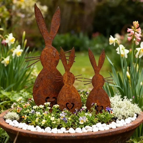 3pcs Metal Garden Stakes Easter Rusty 2D Flat Ground Plugs Easy Insert Holiday Decor for Yard Flower Bed Ornaments 260423