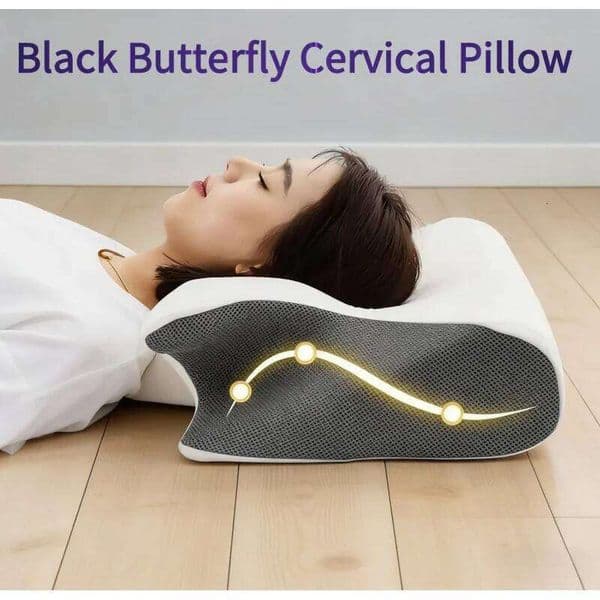 Black Butterfly Memory Foam Cervical Ergonomic Orthopedic Neck Support Pillow for Pain Relief Sleep 26W0424