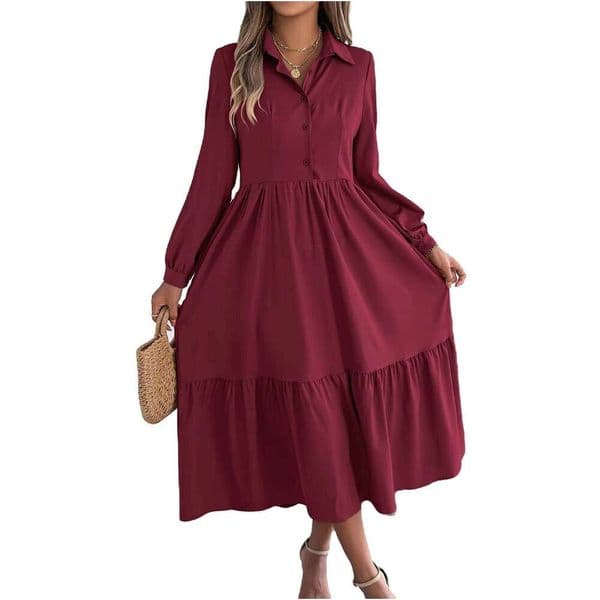 2026 European-Style V-Neck Long-Sleeved Ruffled Blouse Skirt, Casual And Loose-Fitting Women's Dress