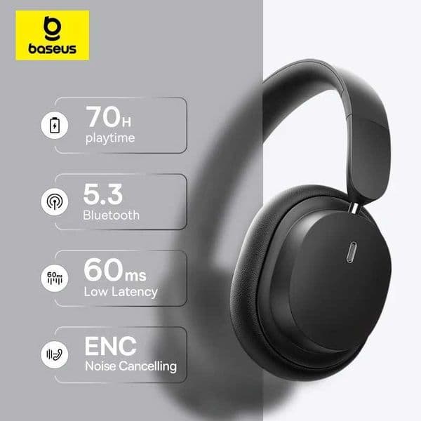 Baseus Wireless Headphones Bluetooth 53 HIFI Level Earphone 40mm Driver Foldable Over Ear Headsets 70H Playtime Spatial Audio J260423