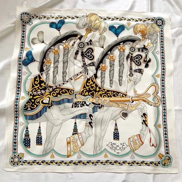 Silk Women 100% Mulberry Real Silk Scarf 53Cm Luxury Neckerchief Brand Chains Horse Designer Handbag Decorate