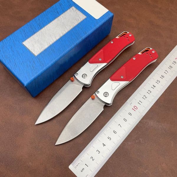 New BM 535-09 Bugout AXIS Folding Knife Stonewashed Drop Point Blade Gray Aluminum Handles with G10 Outdoor EDC Tools Pocket Knives