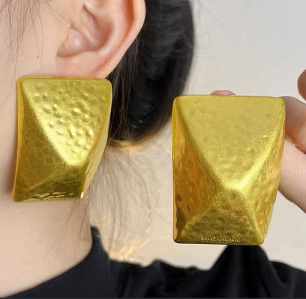 Exaggerated Metal Texture Pattern Geometric Square Hollow Earrings for Women Retro Unique Design Heavy Jewelry Gifts
