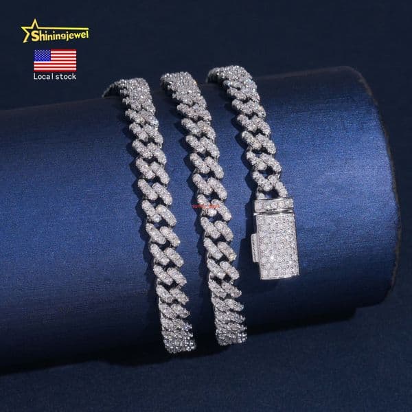USA Local Stock 6mm 925 Silver Cuban Link Chain Moissanite Jewelry Hip Hop Men Women Iced Out Moissanite Cuban Necklace