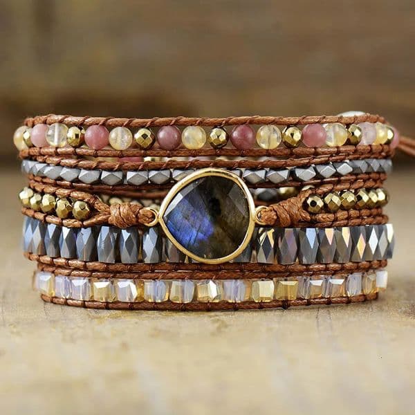 Boho-chic Teardrop Center Stone Bling Crystal Wristband Vegan 5 Strand Wrap Bracelet Girls Spiritual Jewelry 260424