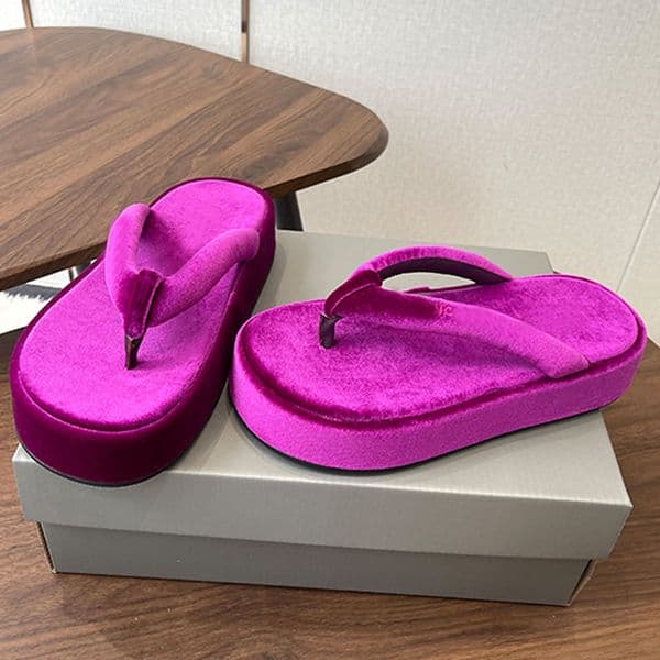 Womens Jet Lag Thong Mustard stretch velvet Summer Casual Beach Thong sandal 50mm platform height Jet Lag Thong in Mustard