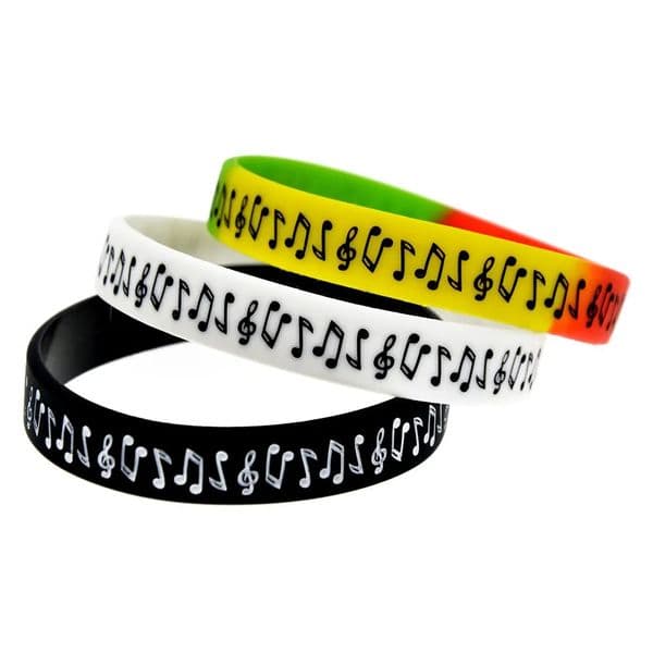 100PCS Music Note Silicone Rubber Bracelet Trendy Decoration Ink Filled Logo Adult Size 5 Colors LL TAX Duty Free