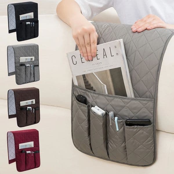 Sofa Armrest Organizer with 5 Pockets and Cup Holder Tray Couch Armchair Hanging Storage Bag for 260423