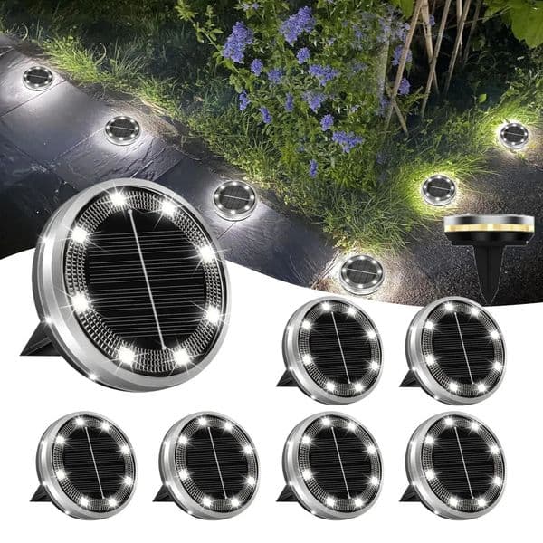 Solar Garden Lights Outdoor 8 LEDs Disk Underground Lamp With Side Light Spotlight Waterproof For Landscape Lawn Decor 260423