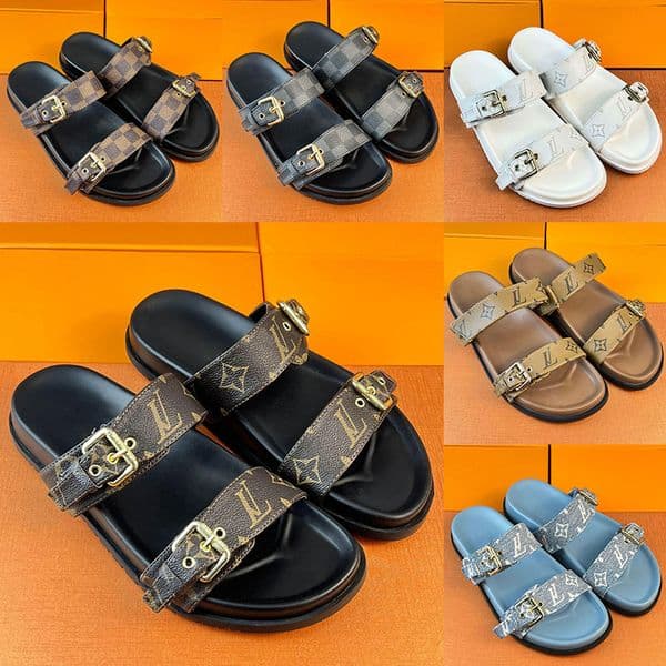 35-45 Bom Dia Genuine Leather sandal Slipper Casual Shoe summer beach gladiator Mules hasp Woman Man top quality fashion Flat Slide Designer Sliders With Box