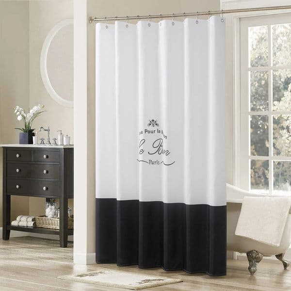 2026 New Designer Curtains Le cologne Bain White And Black Polyester H Waterproof perfume Fabric Fresh Printed Decorative Farmhouse Shower Curtain Free Shipping