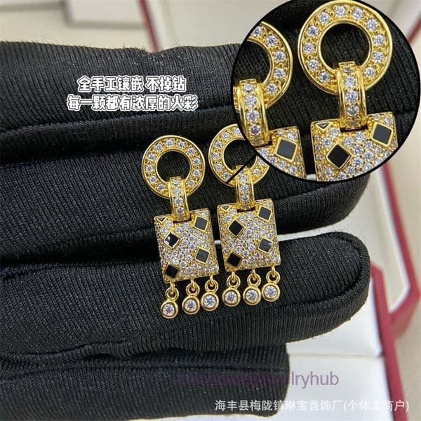 carter earrings designer for women love V-brand double-ring leopard print tassel black full-diamond zircon premium light luxury stud