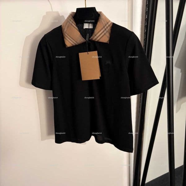 Fashion lapel women top Summer lady short-sleeve women designer clothes plaid short sleeved T-shirt A712X14N262 Z260528