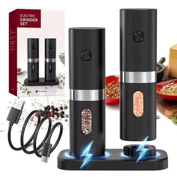 Luxury Designer Decor Rechargeable Electric And room Grinder Set USB Spice Salt Pepper Mills With LED Light Adjustable Coarseness Base-Charg 10