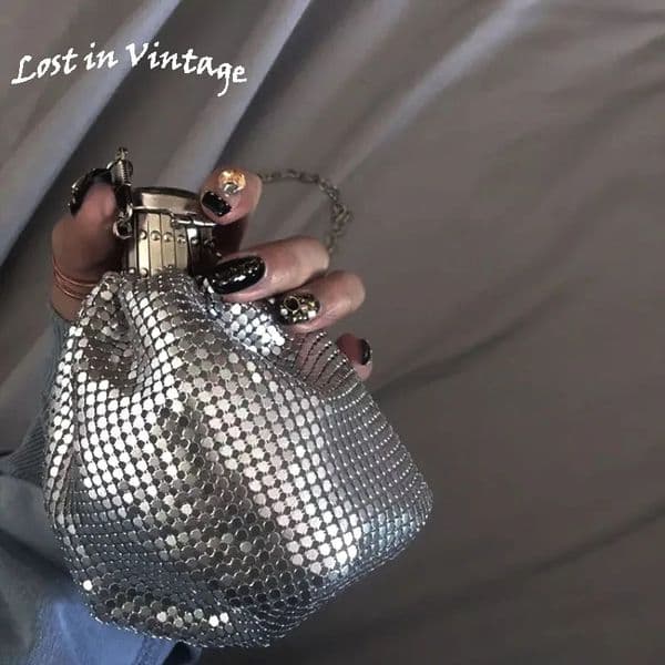 Lost in Vintage Glitter Sparking Evening Bag Handbag with Aluminum Pieces Crossbody Clutches Shoulder Metallic Chains 260423