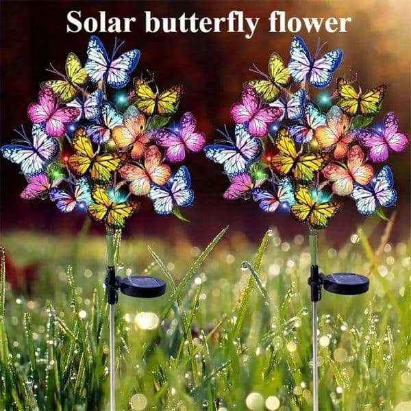 Solar Butterfly Flower Ground Lamp Outdoor Garden Plastic Material Great for Yard and Lawn Decoration 260423